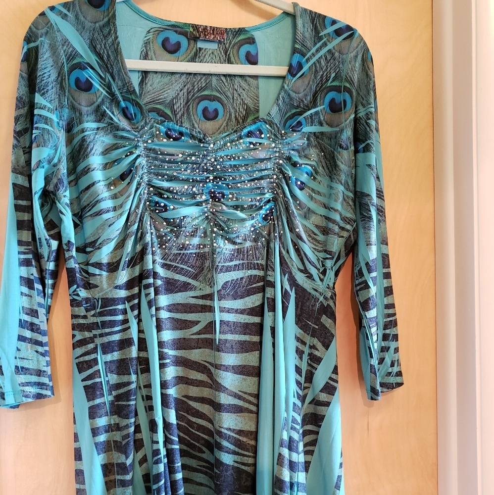 Fun flash Peacock Womans Top Size 16